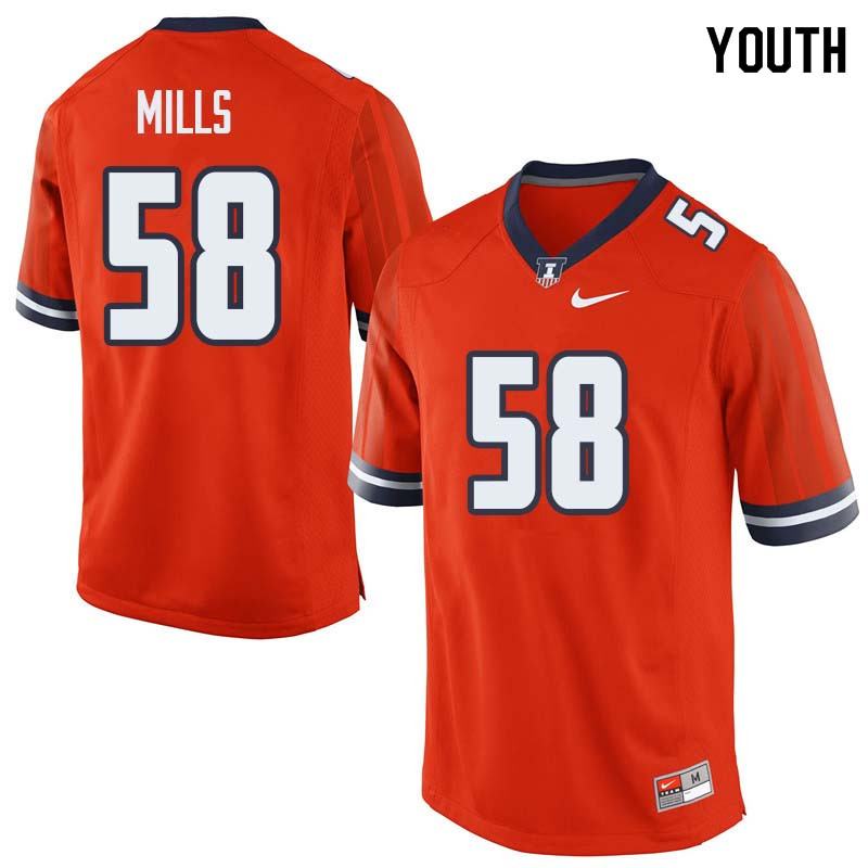 Youth #58 Sean Mills Illinois Fighting Illini College Football Jerseys Sale-Orange